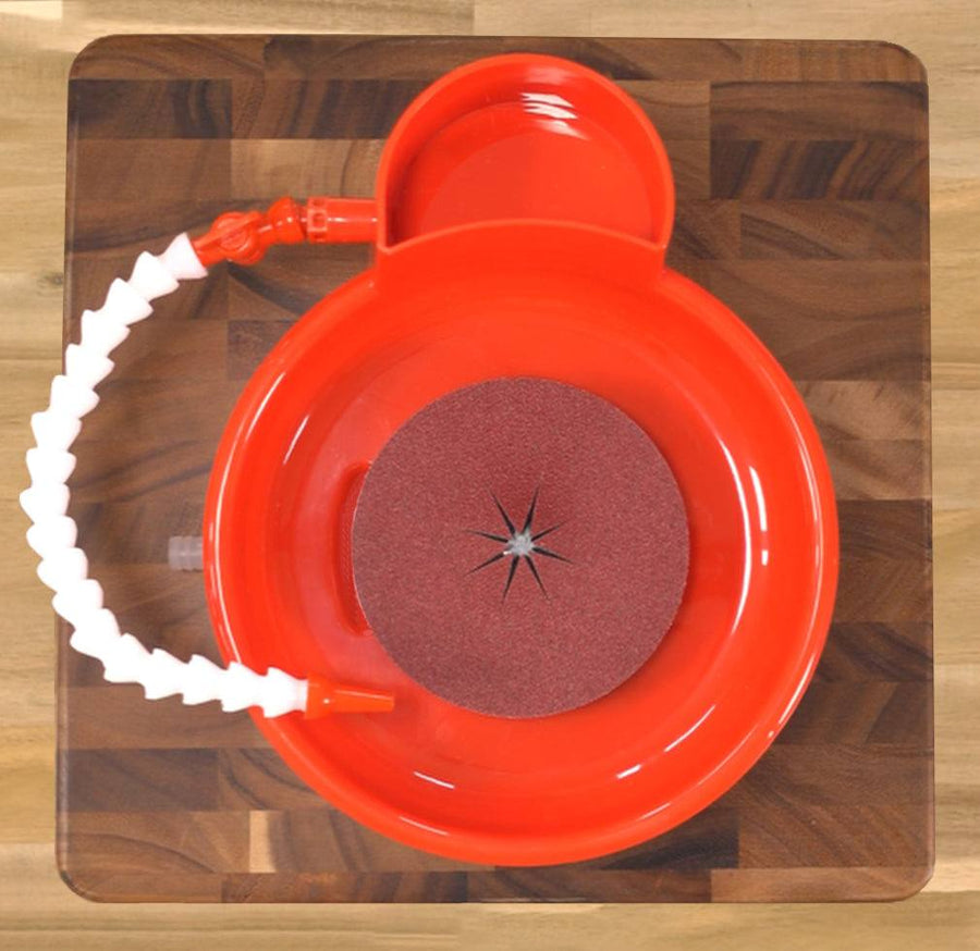 Kinkajou Wet Sander for precision glass sanding, featuring a red design and detachable components.